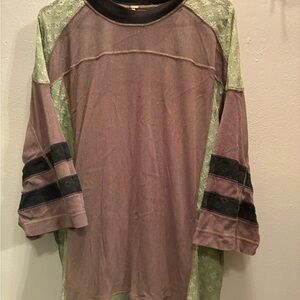 Free People Olive Green Women's Jersey Top with lace detail.